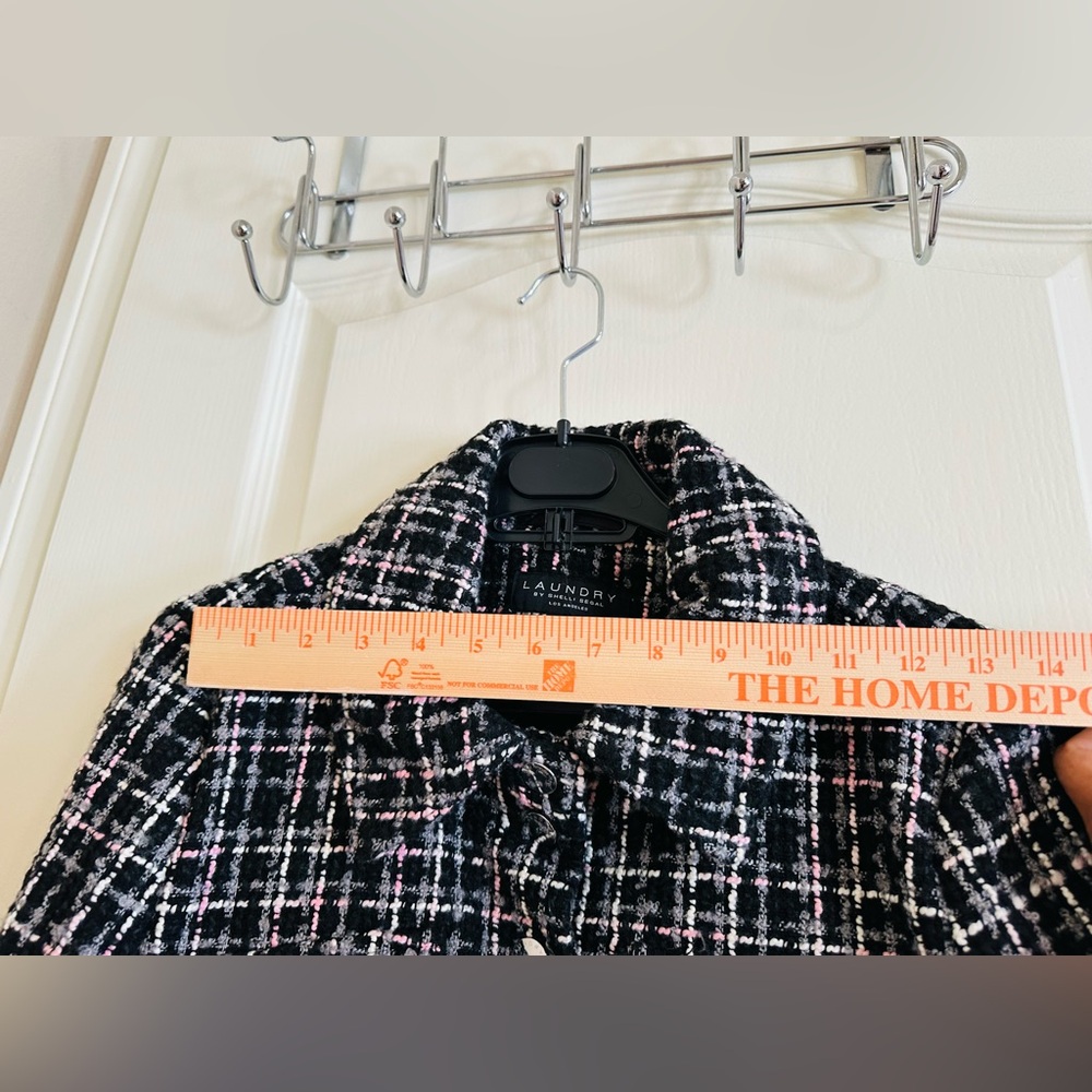NWT Laundry by Shelli Segal Tweed Plaid Coat Jacket Fit & Flare Women Black -M - Picture 4 of 16